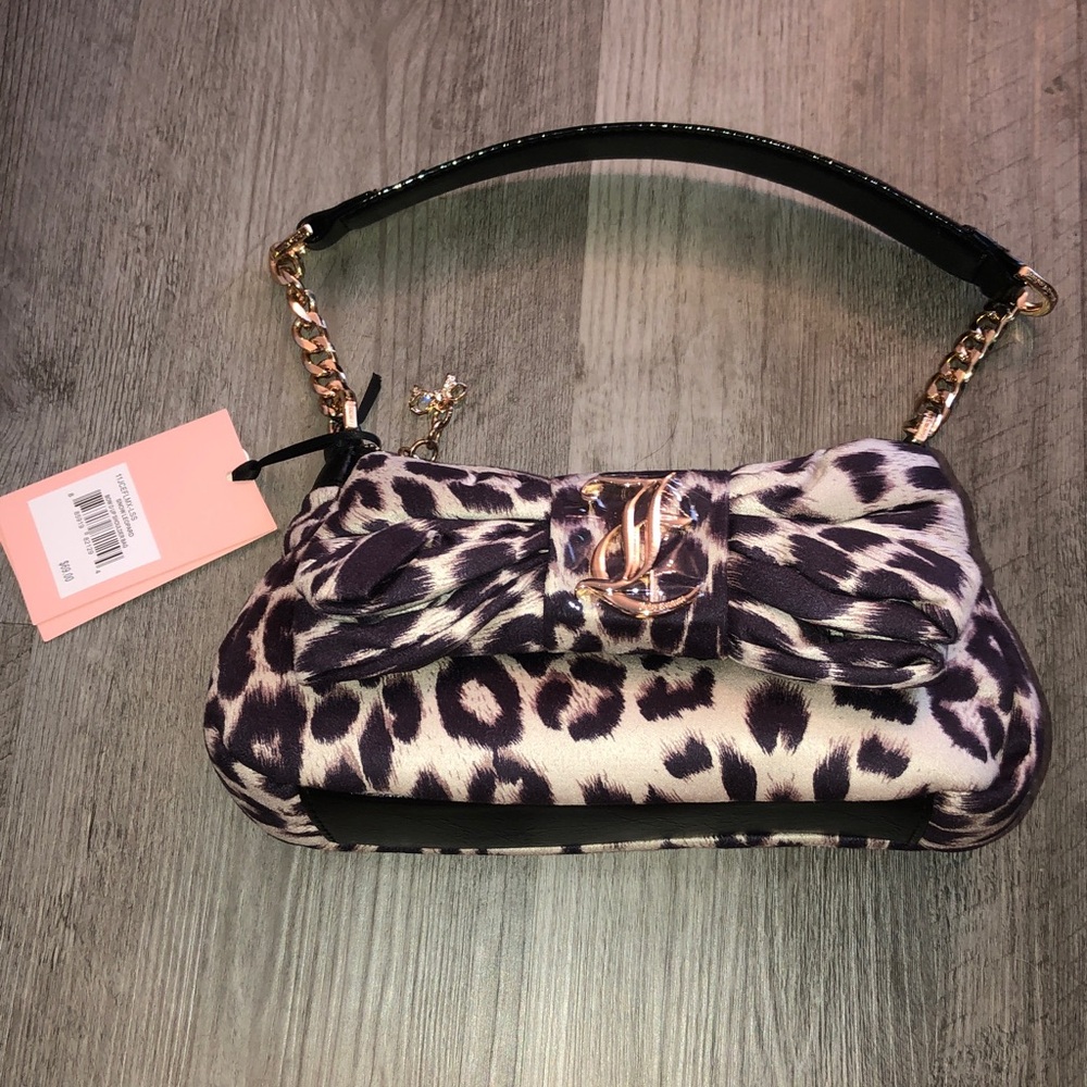 Juicy Couture Snow Leopard Bow D Up Nylon Shoulder Bag 3D Bow Accent NWT